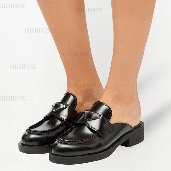 

dress shoes split leather 2021 comfy walking chunky heels trendy slipper black white fashion summer loafers pumps woman mules sandal