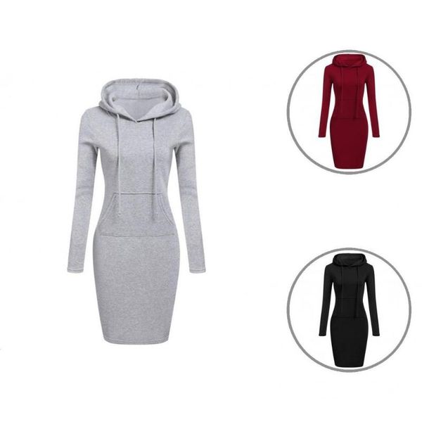 

casual dresses dress charming solid color hooded sweatshirt all-match, Black;gray