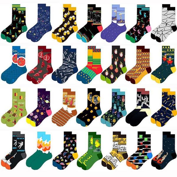 

men's socks creative hip hop men fashion funny personality trend colorful crew happy woemn skateboard, Black