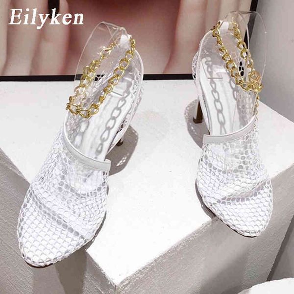 

eilyken summer autumn mesh chain pumps sandals female round head high heel chain stiletto hollow party dress pumps shoes c0410, Black