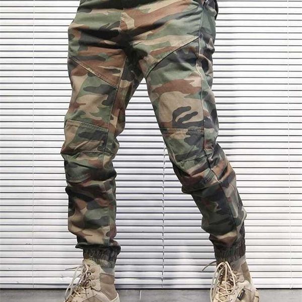 100% algodão retro homens streetwear camuflagem calças de carga exército verde pockerts jasgador homme marca casual harem calças 211201