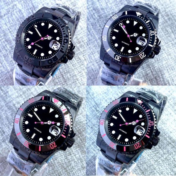 

wristwatches purple hand black pvd 40mm automatic men watch japan nh35a movement ym brush insert sapphire glass glide lock, Slivery;brown