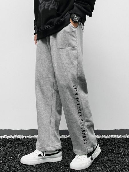 

men slogan graphic drawstring hem sweatpants x0a1#, Black