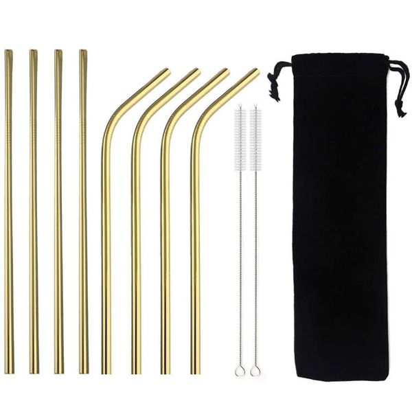 

drinking straws 1/4/8pc metal straw set reusable 304stainless steel with brush eco-friendly gold for mugs 20/30oz