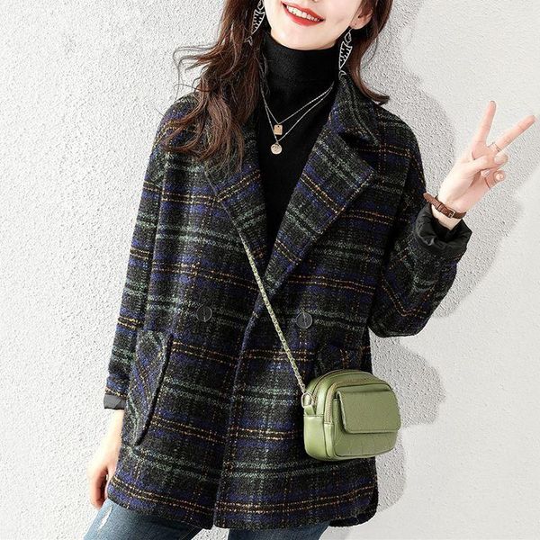 

women's wool & blends elegant cashmere coat autumn and winter single-breasted stand-collar mid-length thick warm blended jacket clothin, Black