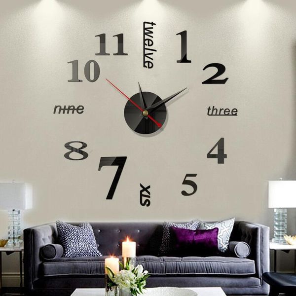 

quartz large 3d wall clock mirror stickers diy digital modern design living room home decor fashion watches clocks
