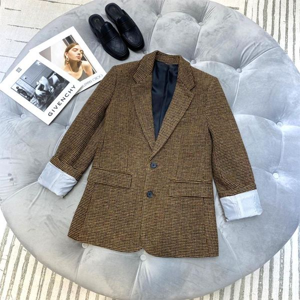 

women's suits & blazers autumn and winter 2021 long sleeve double breasted suit collar small coat wear checkered jacket women blazer, White;black