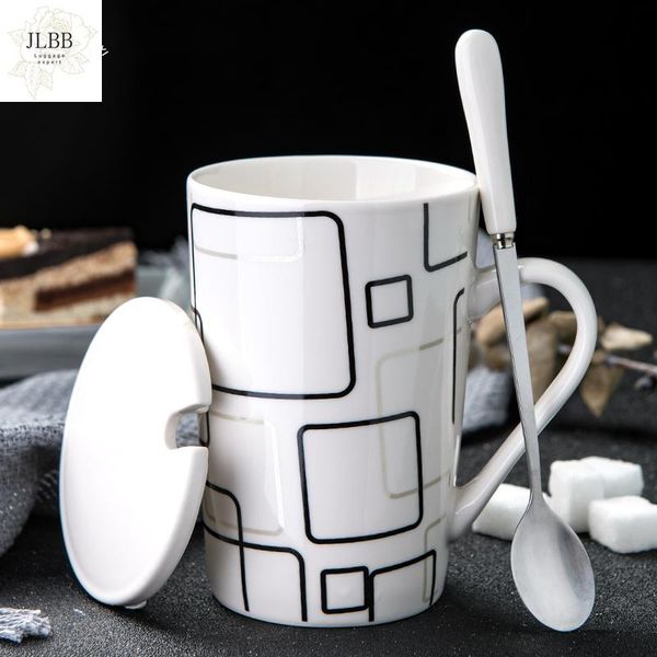 

mugs creative ceramic cup simple water household large capacity mug with cover spoon personalized trend coffee tea