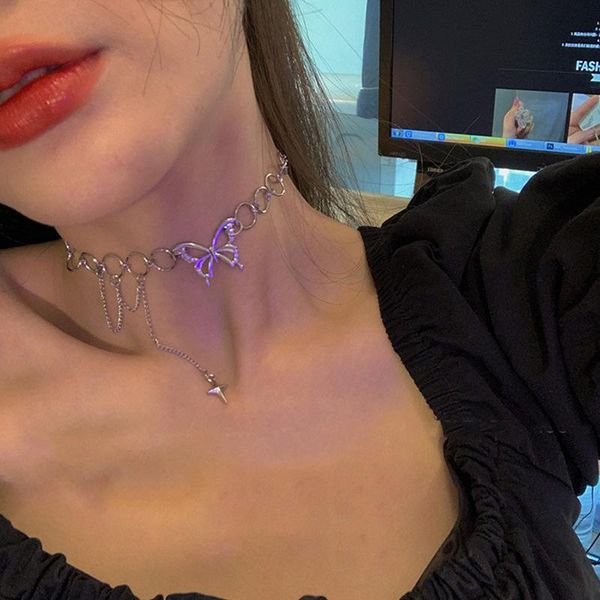 

chains hip hop cool silver color choker necklaces for women simple butterfly long pendant necklace jewelry banquet cute neckalce gift