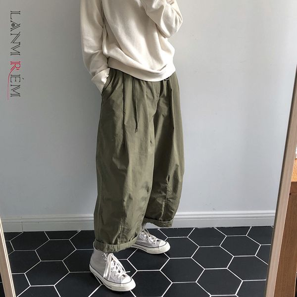 

high elastic waist army green trousers loose fit wide leg pants women fashion spring autumn 2e1519 210507, Black;white