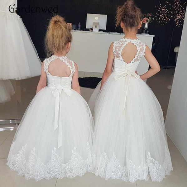 

girl's dresses lovely lace flower girls jewel neck buttons back kids party gowns sweep train dress 2021, Red;yellow