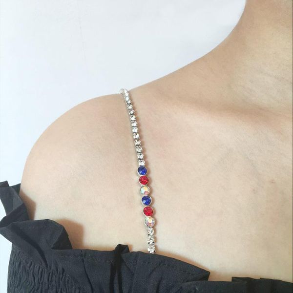 

chains luxury women adjustable bra holder anti skid strap color rhinestone crystal shoulder chain fashion wedding bridal jewelry, Silver