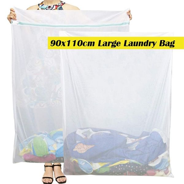 90 x 110cm XL Tamanho grande Máquina de lavar malha Malha Net Bolsas de Lavanderia Saco de Lavagem Espessado Bags Reutilizáveis ​​Lavanderia Bolsas 211112