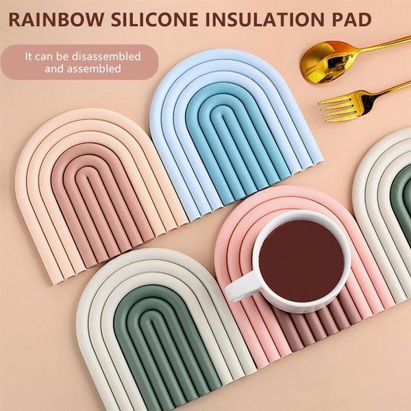 

mats & pads rainbow coasters silicone removable insulation cup mat non slip placemat home decor kitchen accessories for pot plate