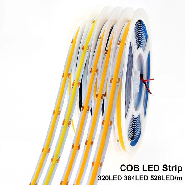 COB LED неоновый знак 320 384 528 Светодиоды высокой плотности Гибкие огни DC12V 24V RA90 3000K 4000K 6000K лента 5м / лот