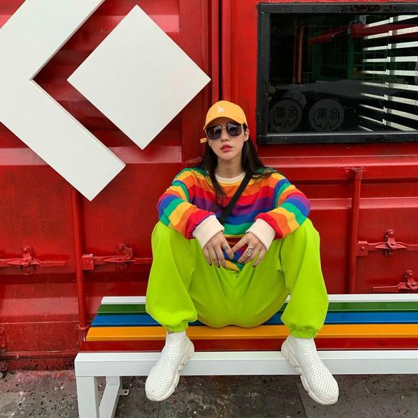 

women's pants & capris women loose hip-hop sweatpants oversize dancing girl casual 2021 fashion stretch trousers, Black;white