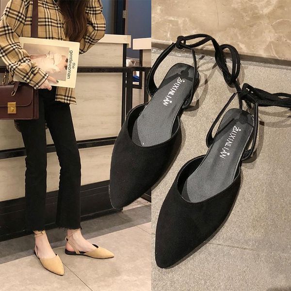 

women shoes fashion flock low-heeled comfortable summer sandals lace up flat, Black