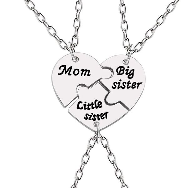 

chains 3pcs mom sister pendant necklace for women broken heart puzzle necklaces friends sisters family female jewelry gifts collar, Silver