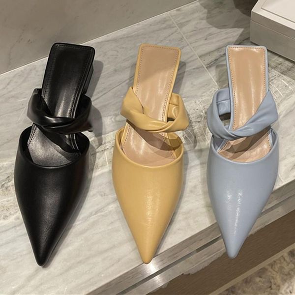 

women slippers fashion pointed toe thick low heels sandals shoes woman casuals female slip on mules heel slides, Black