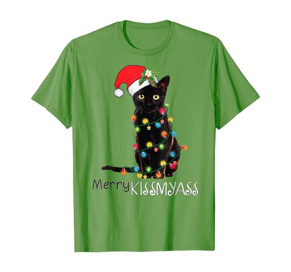 

men's t-shirts funn- black-cat merry kissmyass x mas gift t-shirt, White;black