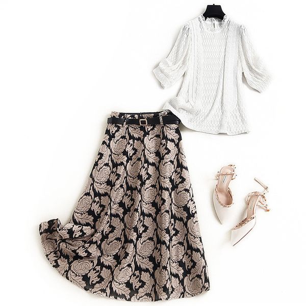 

fashion summer runway woman suit elegant short lace and print skirt piece clothes, Black