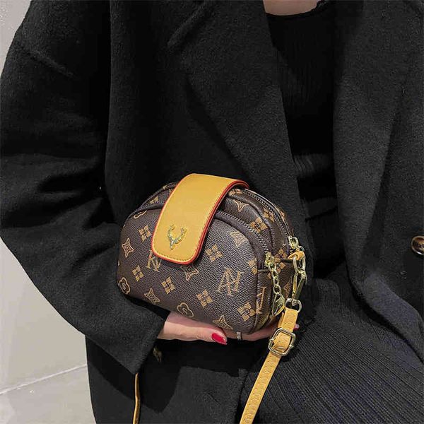 

hbp old flower mobile phone bag brown large capacity key multi-layer zipper versatile letter printing messenger