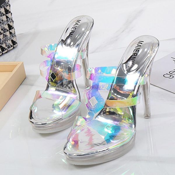 

transparent rtbn shoes feminine stiletto high-heel crystal with fairy sandals and slippers, Black