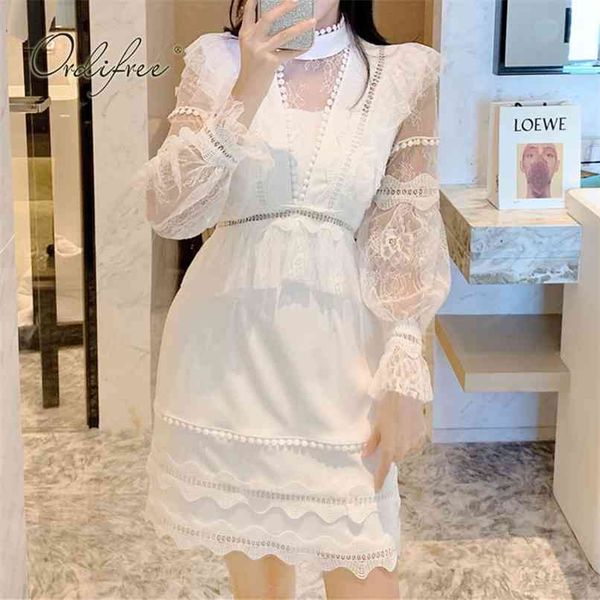 

summer vintage women mini party dress long sleeve french style white lace short beach 210513, Black;gray