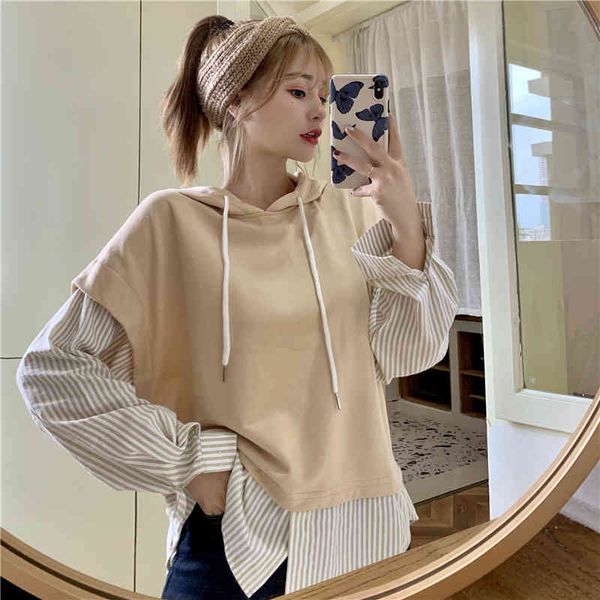 

women's hoodie, striped sweater, large vintage casual long sleeve t-shirt, Black