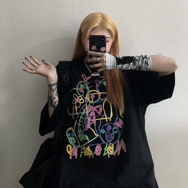 

women's t-shirt dark black large summer fat mm100kg korean loose graffiti 300kg bf style top, White