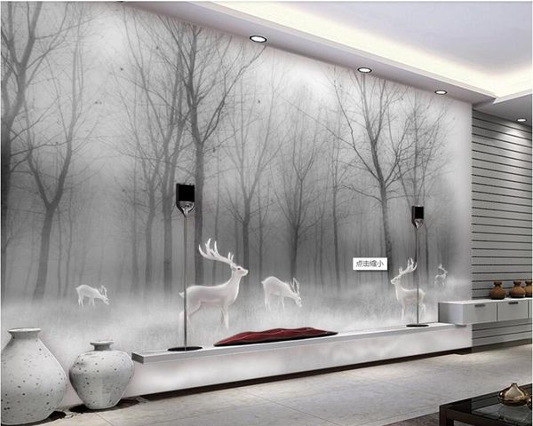 

wallpapers papel de parede forest elk abstract woods black and white wallpaper,living room bedroom tv background restaurant bar 3d mural