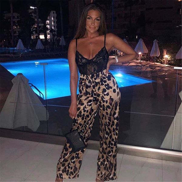 

brand fashion leopard women capri wide leg trousers loose high waist gifts, Black;white