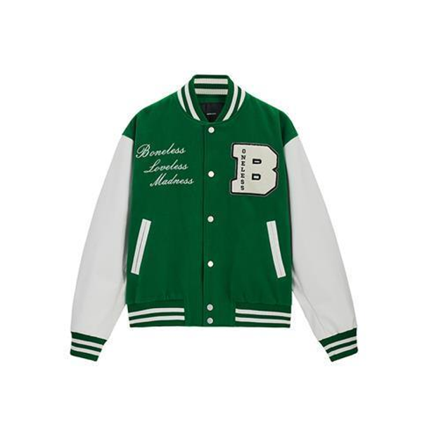 

boneless 2021aw skull embroidery baseball uniform high street loose collar and leather jacket coat, Black;brown