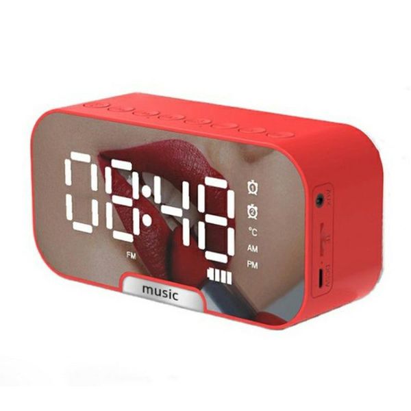 

radio 4types led mirror digital alarm clock subwoofer wireless bluetooth 5.0 speaker mp3 fm with phone holder function