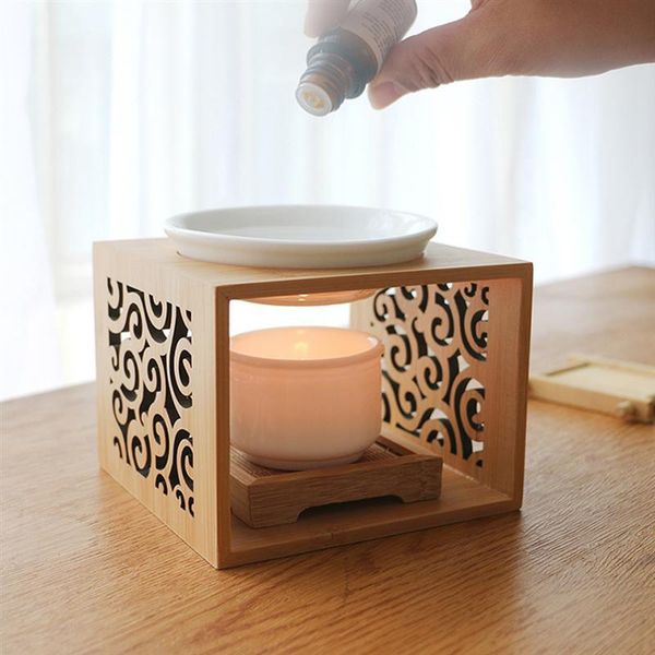 

candle holders bamboo hollow essential oil lamp aroma burner holder romantic candlestick gifts home decoration fragrance
