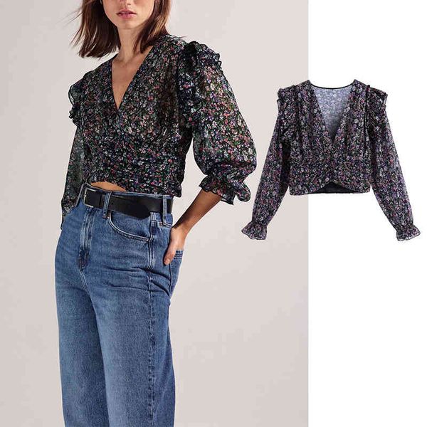 

legging fashions female flowers impression chiffon shirt neck shirts long loose, Black