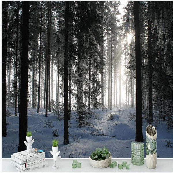 

3d customized wallpaper beautiful scenery of snowy mountains and forest wallpapers