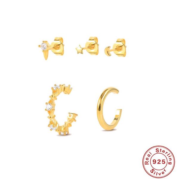 

hoop & huggie canner 5pcs/set fine jewelry 925 silver cartilage piercing earing accessories moon star stud earrings for women anniversary gi, Golden;silver