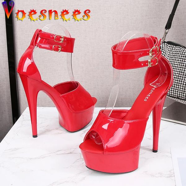 

voesnees s 2021 summer style 15cm women sandals high heels open toe buckles nightclub party shoes black big size 43