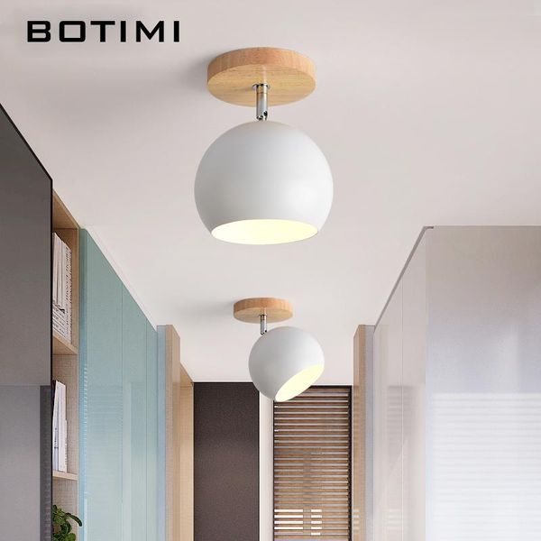 Tavan Işıkları Botimi Nordic Koridor için LED Modern Ahşap E27 Beyaz Pembe Sarı Green Metal Metal abajur sundurma lamba