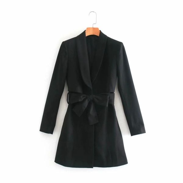 

casual dresses autumn women chic design shawl collar black suit dress female long sleeve clothes lady loose vestido d6776, Black;gray