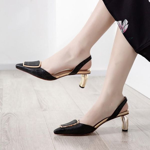 

metal buckle big size high heels sandals women shoes woman summer ladies, Black