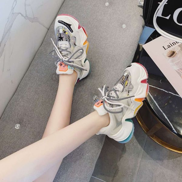 

new Casual shoes 2021 spring mesh leisure women's thick soled rainbow daddy breathable sports XTWW 6NX2, White