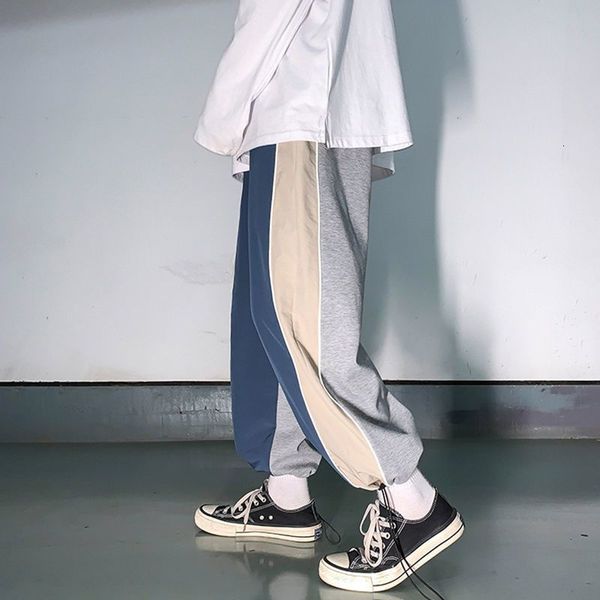 

women's pants & capris men's casual elastic pants, korean sports straight and wide, loose legs to ankles, preparatory style, Black;white