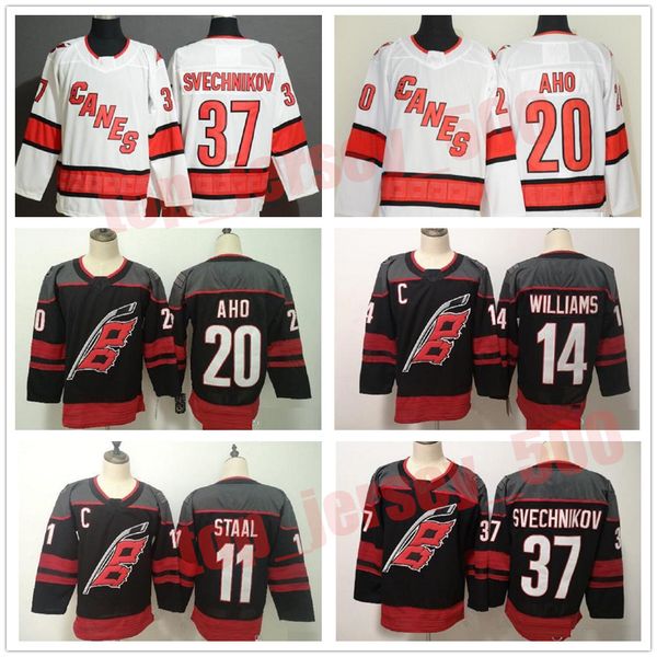 

2020 stitched 37 andrei svechnikov carolina hurricanes jersey #11 staal #53 skinner #20 aho #14 williams white red black hockey jerseys stit, Black;red