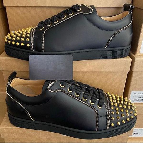

luxury designer white rubber sole red bottom shoes men's vieirissima sneakers calfskin leather skateboard round toe walking comfortable, Black