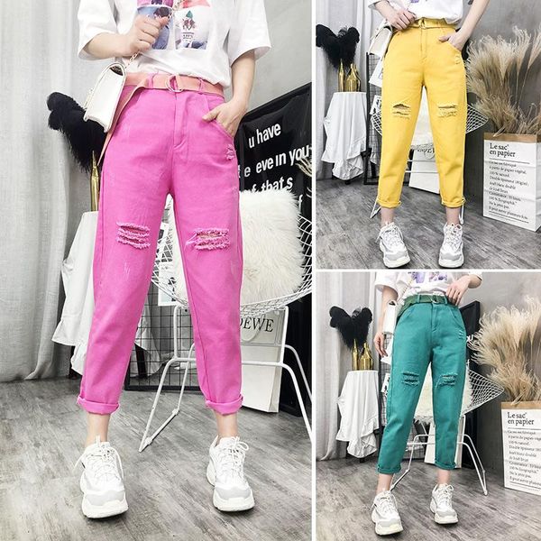 

women's jeans harem pants for women ripped loose and thin mother nine points tide woman street style, Blue