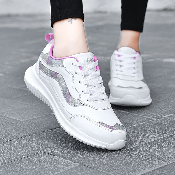 

2021 Autumn Womens Casual Shoes Leather Waterproof Female Vulcanized Sneakers Fashion Light Ladies Shoes Zapatillas De Mujer, Whitepink