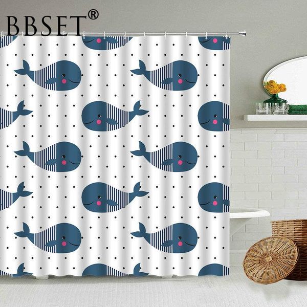 

shower curtains cartoon sea animal curtain blue dolphin fish pattern waterproof multi-size douchegordijn bathroom decor with 12 hooks