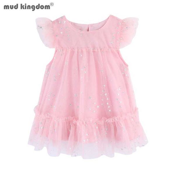 Mudkingdom Sparkly Stars Baby Mädchen Kleid Tüll Knielang für Kinder Kleider Rüschen Flauschige Party Prinzessin Mädchen Sommer Kleidung 210615